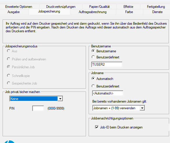 Persönliche Job-PIN hinterlegen